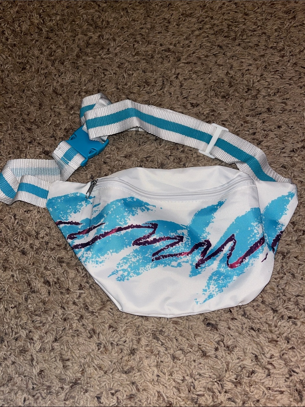 White & Teal Wave Print Fanny Pack